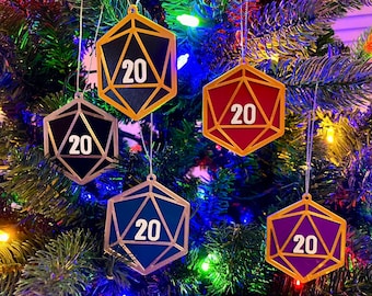 D20 Christmas Ornaments - 3d Printed - DnD, Nerdy, Geeky, Dice