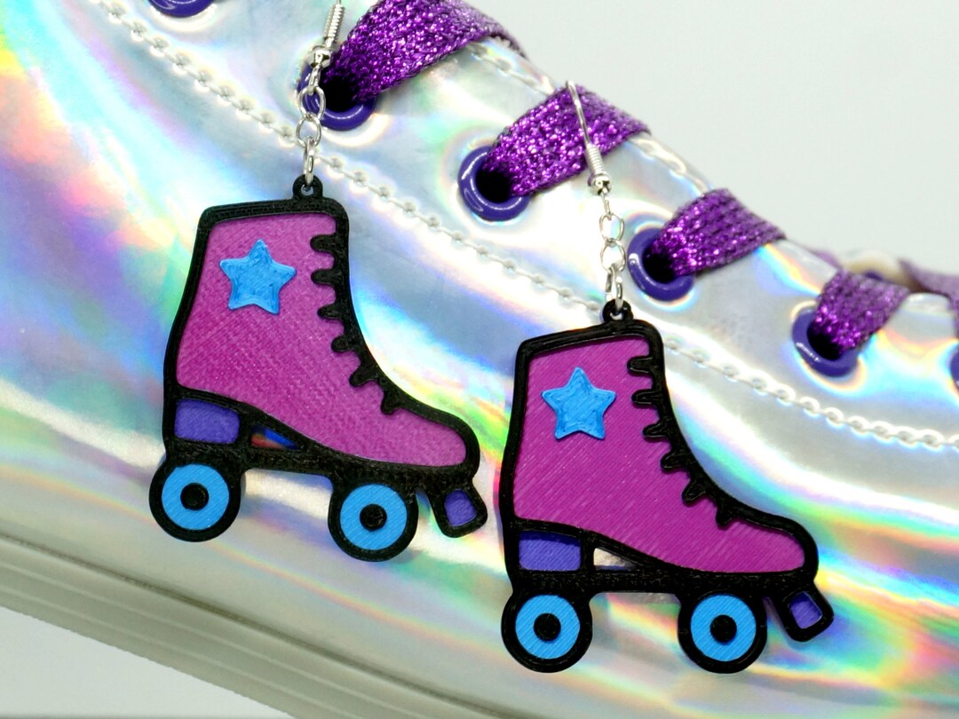Shiny Roller Skate Earrings - 3D Printed - Shimmer, Metallic, Shine ...