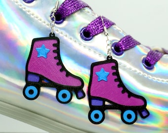 Shiny Roller Skate Earrings - 3D printed - Shimmer, Metallic, Shine, Sparkly, Skating, Derby, Skates, Retro, 80s, 90s, Lightweight, Cute