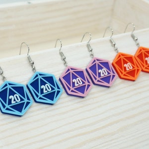 D20 Earrings - 3 pieces - 3D Printed - Dice Gaming TTRPG D&D DND Role Playing