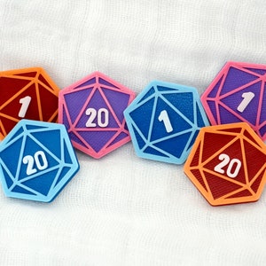 D20 Pins - 3D Printed - Purple, Blue, Red, TTG, RPG, DND, Dice