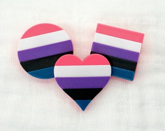 Genderfluid Pride Pins - 3D printed - LGBTQ, Heart, Circle, Square flag, Gender Fluid, Queer