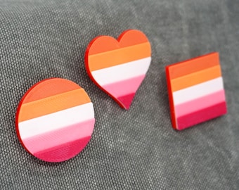 Lesbian Pride Pins - 3D printed - LGBTQ, Love is Love, Heart, Circle, Square Flag