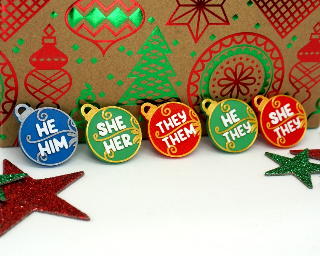 Ornament Pronouns Pins - She/her, He/him, They/them, Any - 3D Printed ...