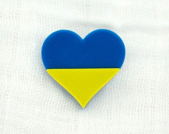 Stand With Ukraine Heart Pin - 3D Printed - Support Ukraine Flag