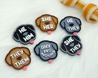 Dog Pronouns Pins - She/Her, He/Him, They/Them Any Pronouns - 3D printed - Cute, Dog Head, Puppy, Pet, Unique, Pup, Doggie