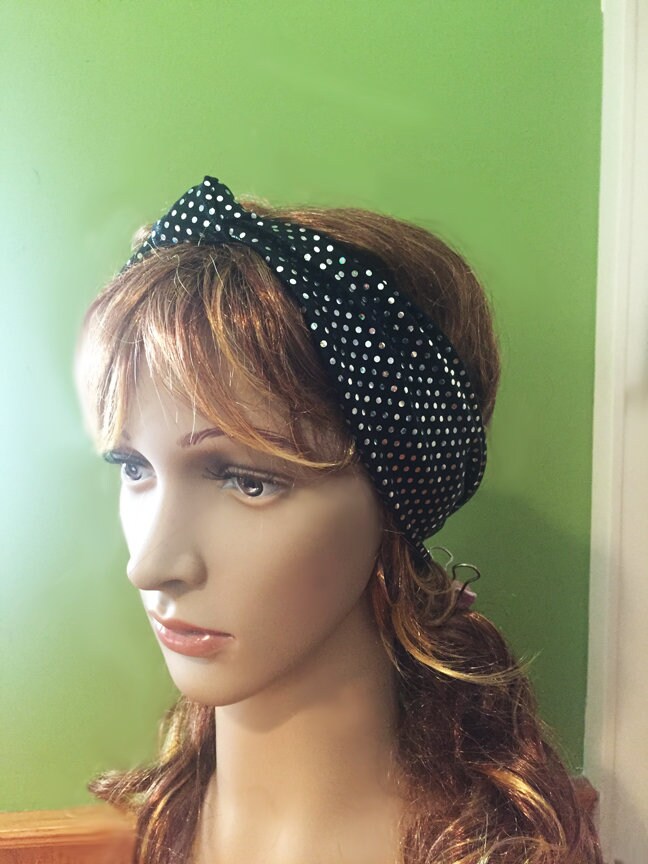 Retro Headband Black Headband Disco Headband Polka Dot Etsy