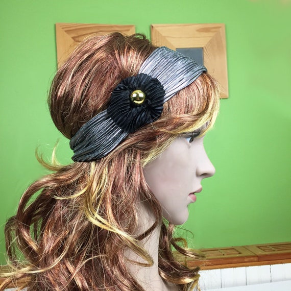 Retro Headbands Flower Headband Silver Headband Metallic Turban Trendy Hair Wrap Women Hair Accessories Shimmering Flapper Disco Headband