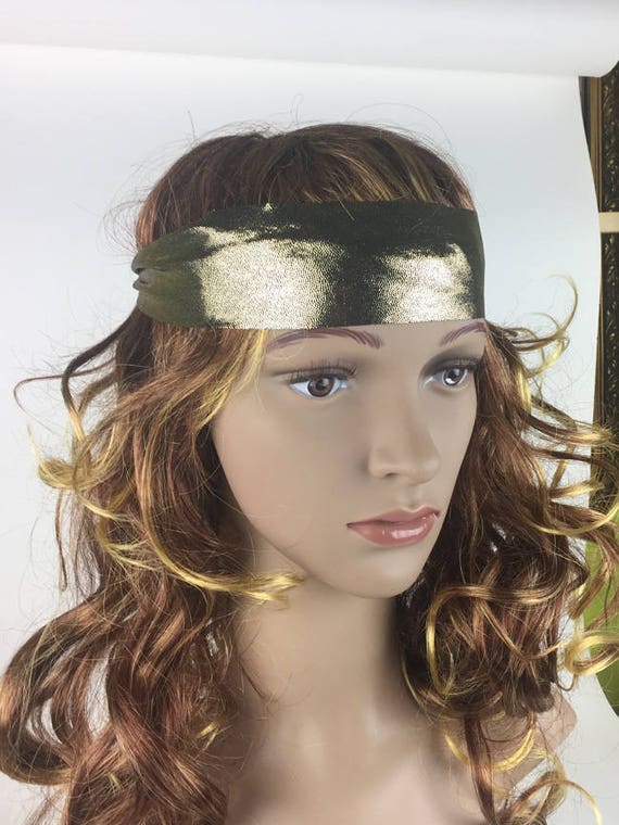 Gold Headband Yoga Band Disco Headband Liquid Metallic Turban Stretch Flapper Women Head Wrap Ponytail Ribbon Hair Accessories Boho Headband