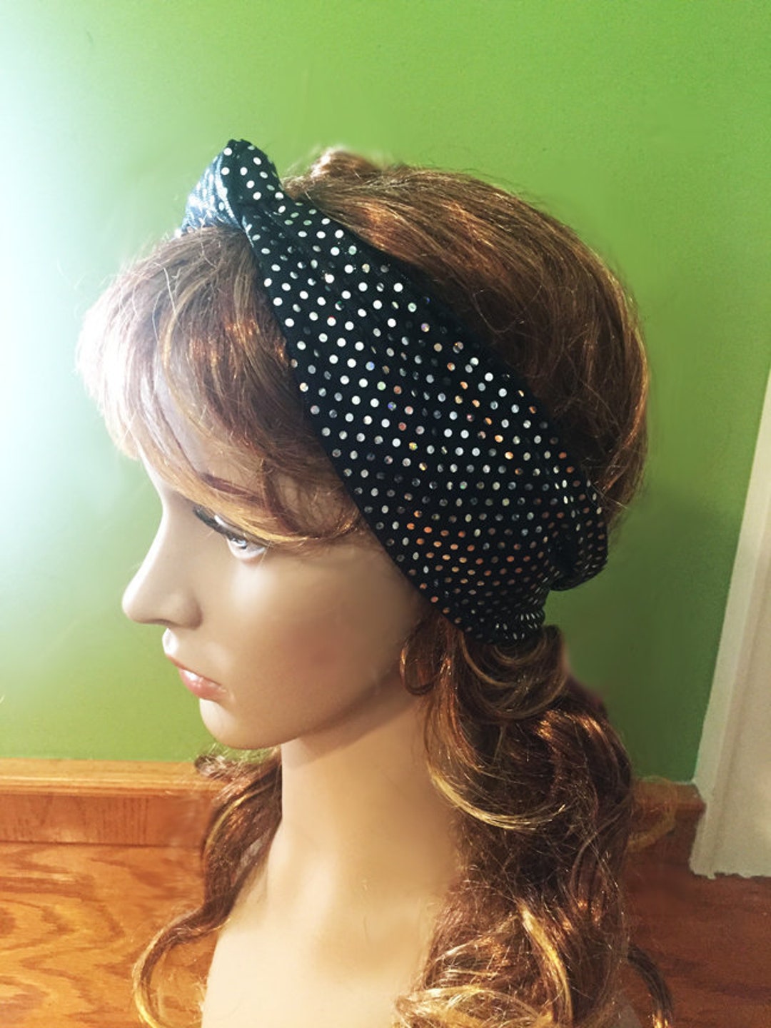 Retro Headband Black Headband Disco Headband Polka Dot Etsy