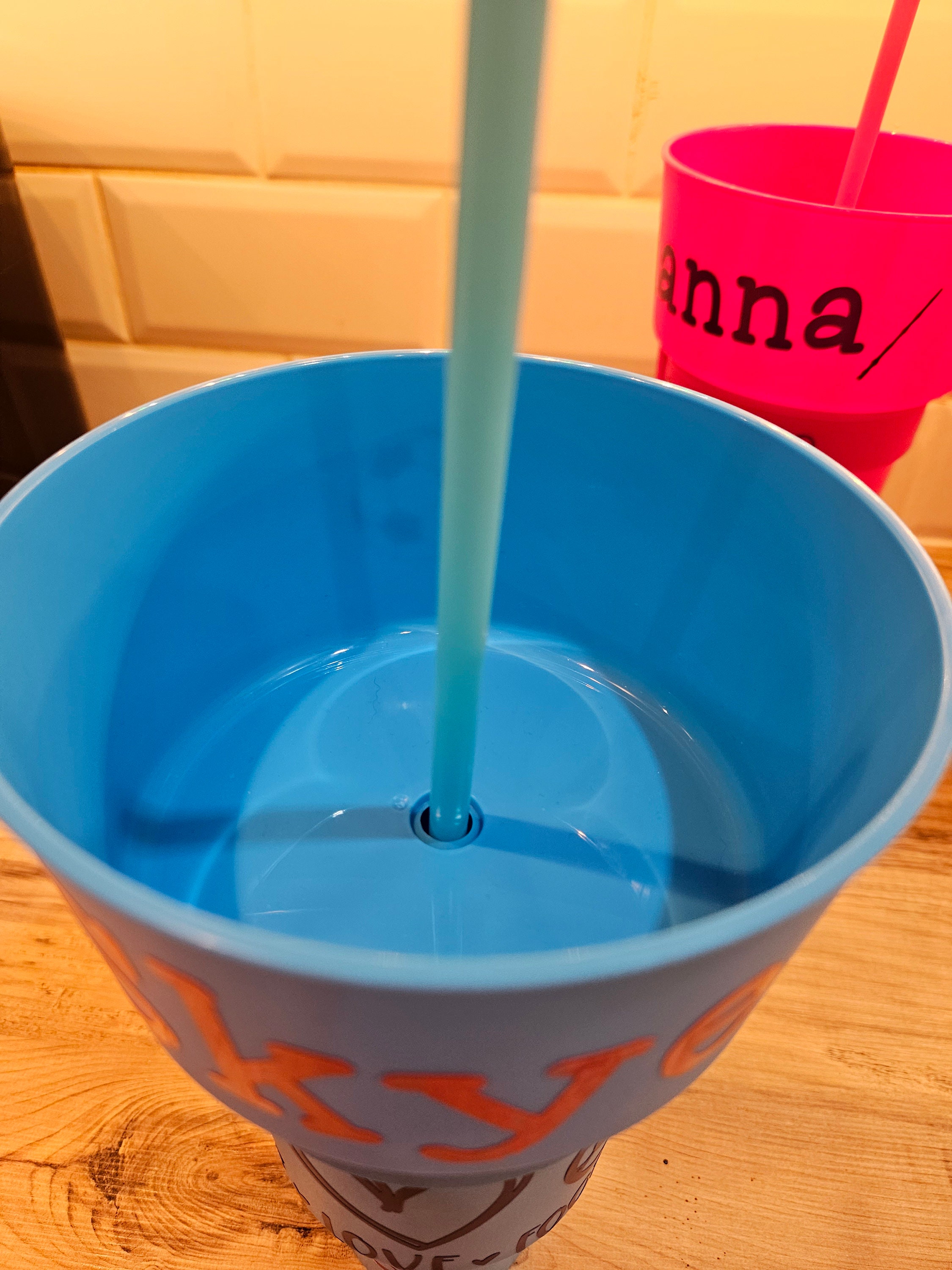 Personalised Stadium Cups Snackpot, Pink or Blue Any Theme You'd Like