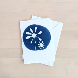 Floral cyanotype greeting card, handmade botanical print, floral design note card, plant art, gift for nature lover, sun printed flower