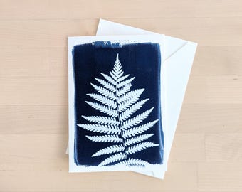 Handgemaakte varen cyanotypekaart: botanische natuurkunst (5 x 7)