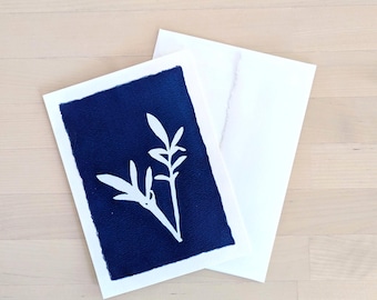 Botanische cyanotypische kaart: handgemaakte natuurkunst, blanco kaart van 5 x 7