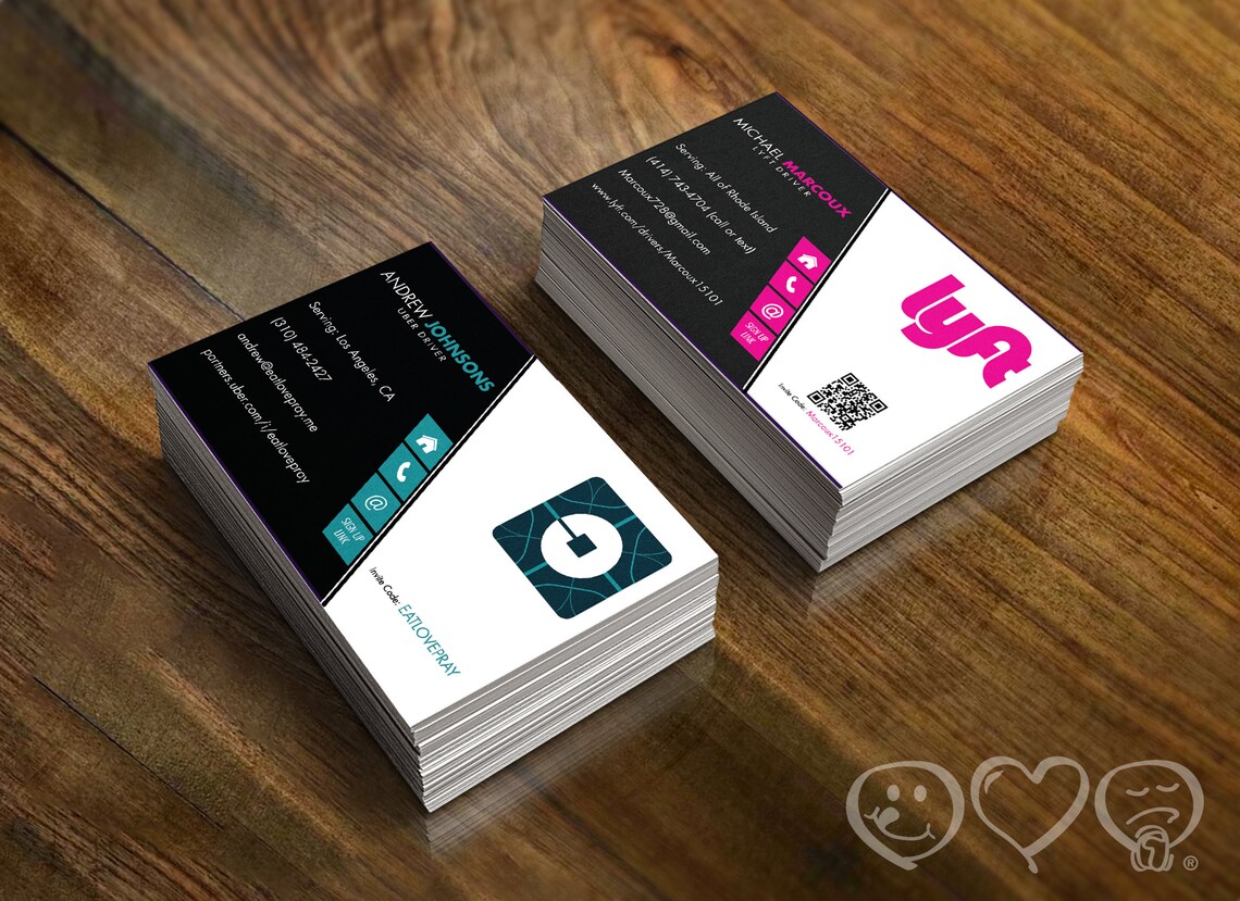 Double Sided Uber and Lyft Business card Uber Front Lyft