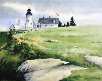 Pemaquid Lighthouse, Maine - Watercolor Ltd. Ed. Print  mats to 11" x 14"
