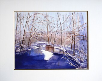 Snowy River watercolor original painting art landscape 11" x 14"