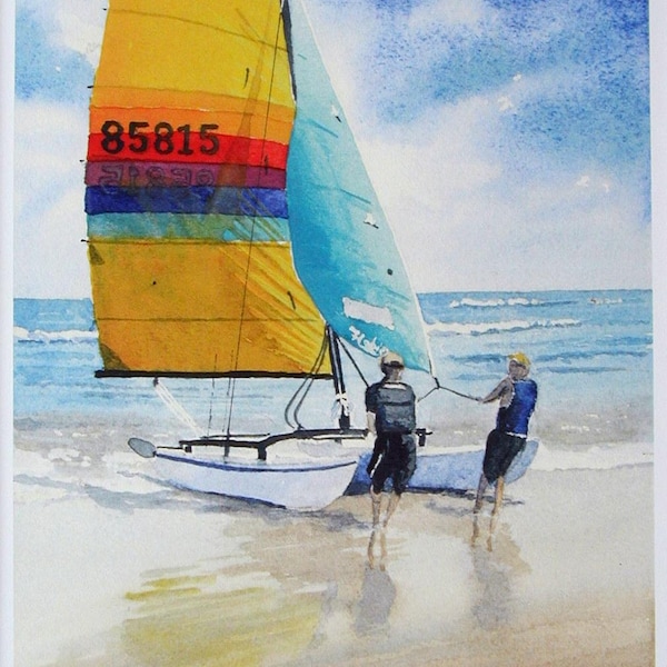 Hobie Cat 8, Watercolor Ltd. Ed. Print, 8 1/2" x 11"   - ships, art, seascape, beach, Stone Harbor