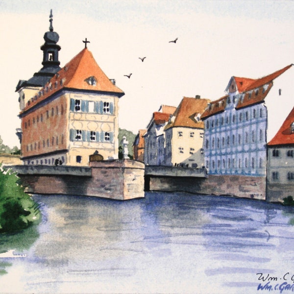 Bamberg, Germany - Watercolor   - European travel, art, painting  landscape