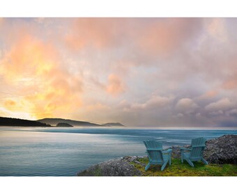 Wedding card of Adirondack Chairs at romantic sunset scene - 5x7" frameable