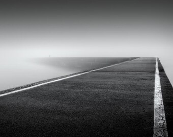 Sea Wall Fog: 8x10 black & white photo print.