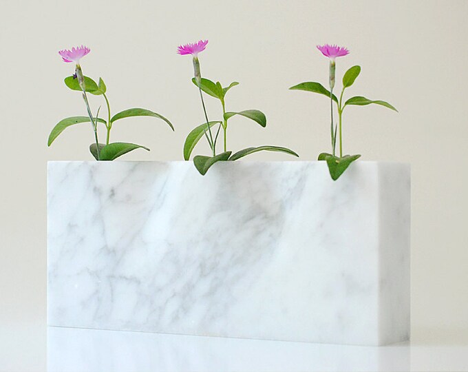 Striking Minimalist White Marble Vase, Sculpted Stone Vase