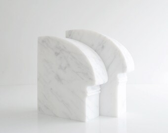 White Marble Bookends Contemporary Sculpture White Carrara Modern Bookends Elegant White Art Bookends Original Marble Display Library Decor