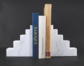 Simple Sophisticated Minimalist Bookends White Marble Clean Line Carrara Marble Bookends Library Decor Office Decor Urban Home Decor Gift