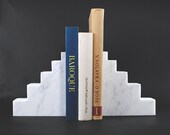 Simple Sophisticated Minimalist Bookends White Marble Clean Line Carrara Marble Bookends Library Decor Office Decor Urban Home Decor Gift