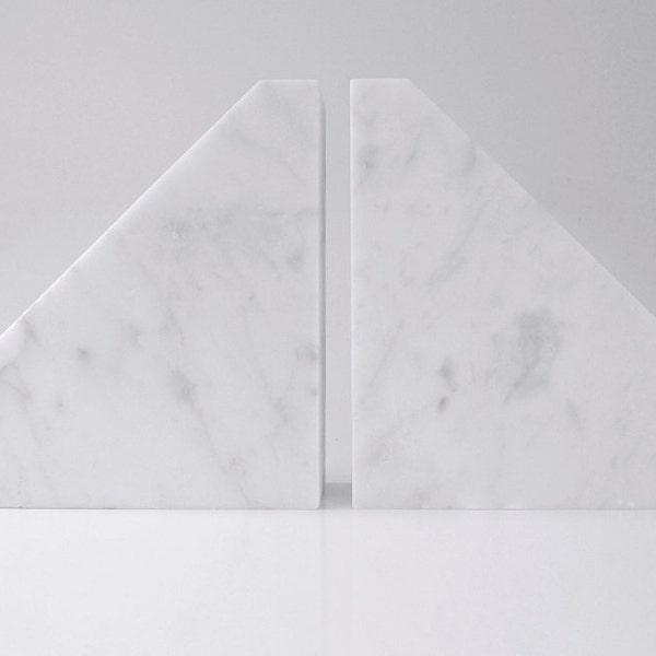 Minimalist Bookends, White Carrara Marble Contemporary Bookends, Elegant Simple Home Library Office Decor, Trendy Bookends, White Display
