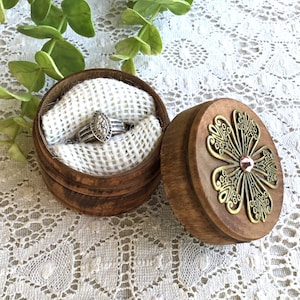Ring Box Engagement Proposal Wedding Rustic Wood Floral Pink Crystal