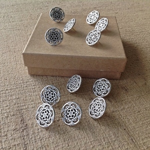 12 Push Pins Ornate Round Silver Message Board Thumb Tacks