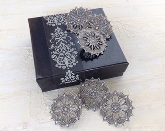 Push Pins Ornate Round Flower Silver Message Board Thumb Tacks