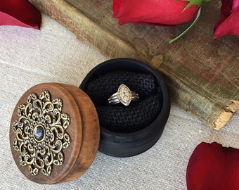 Ring Box Engagement Black Proposal Wedding Rustic Wood