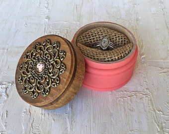 Ring Box Coral Engagement Proposal Wedding Rustic Wood