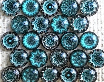 8 Mandala Fridge Magnets Blue Turquoise Round Refrigerator Board Magnet Set 20mm Round