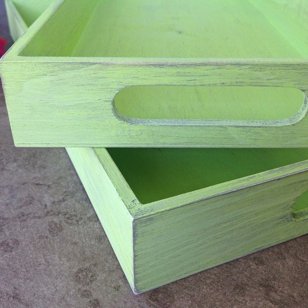 Wood tray - shabby chic decor - green