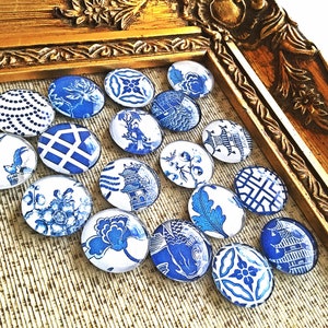 Blue White Flower Magnets Decorative Magnets Neomydium Magnets Round Glass Magnets 25mm image 1