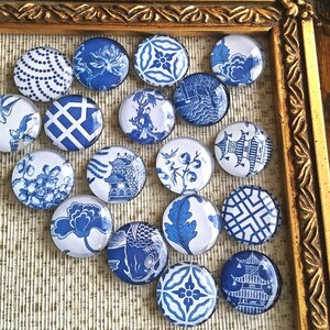 Blue White Flower Magnets Decorative Magnets Neomydium Magnets Round Glass Magnets 25mm image 3