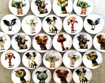 Dog Magnets Pet Puppy Funny Animal Fridge Magnets Set of 8 Pieces 20mm Round, Poodle Papillon Maltese Bison Silly