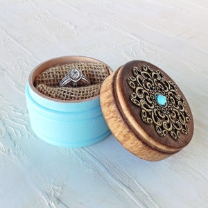 Ring Box Engagement Turquoise Proposal Wedding Rustic Wood