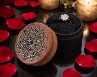 Black Engagement Ring Box - Luxury Proposal Ring Holder - Wood Unique Gothic