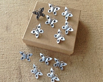 12 Push Pins Flying Butterfly Metallic Silver Thumb Tacks Set