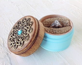 Ring Box Engagement Turquoise Proposal Wedding Rustic Wood