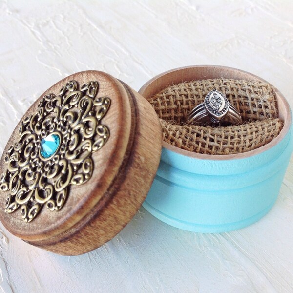 Ring Box Engagement Turquoise Proposal Wedding Rustic Wood