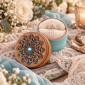 Engagement Ring Box Aqua Blue - Beach Destination Proposal Ring Holder
