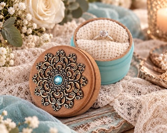 Engagement Ring Box Aqua Blue - Beach Destination Proposal Ring Holder