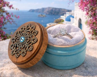 Engagement Ring Box in Turquoise Blue - Beach Proposal Ring Holder - Rustic Wedding Gift
