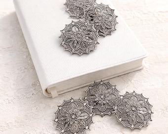 Decoratieve push pins sierlijke ronde bloem zilveren prikbord duimspijkers set van 6"