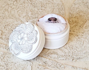 Engagement ring box - proposal - wedding lace ring box - white ring box - shabby chic box